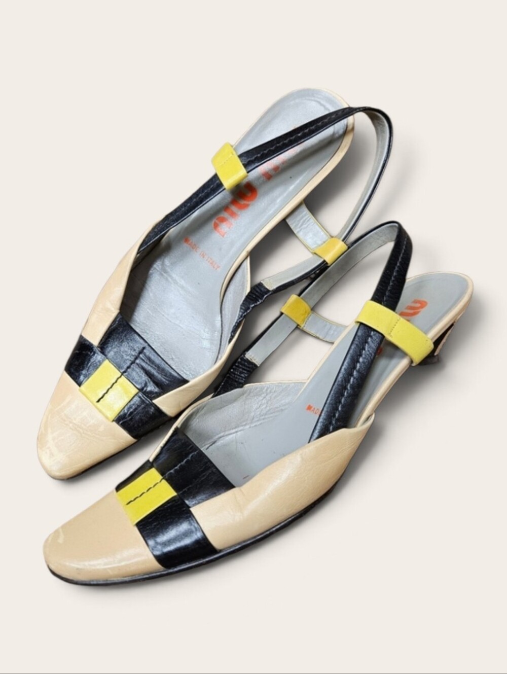 Miu Miu Vintage Kitten Heel Slingback Size 38 Nude Black